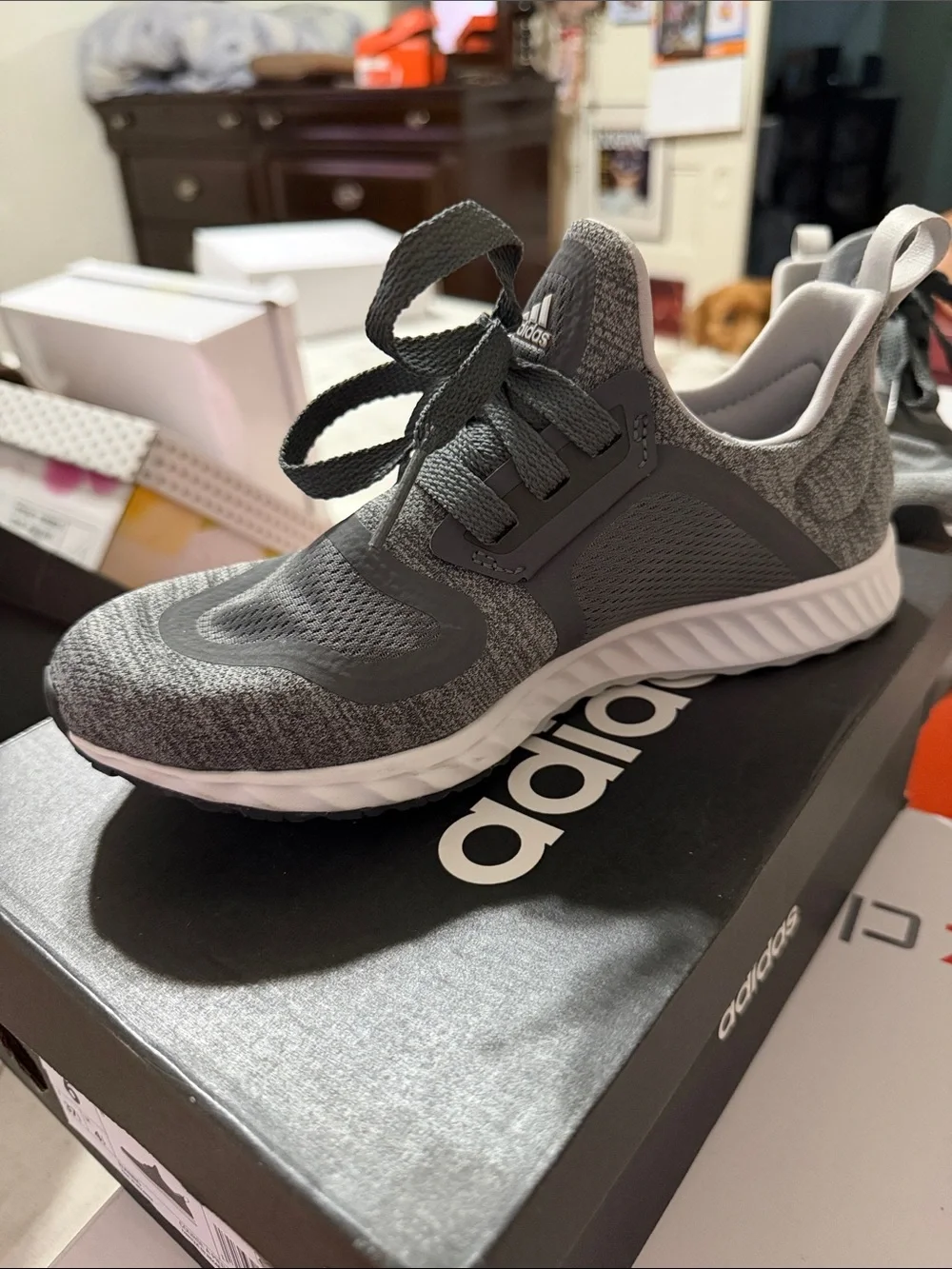 adidas Women's Gray Knit Athletic Sneakers